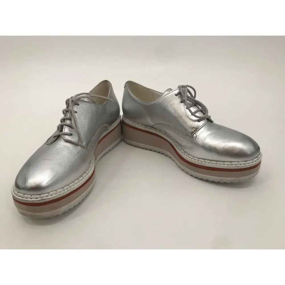 Matisse Vega Silver Metallic Platform Leather Lace Up Derby Shoes Size 8